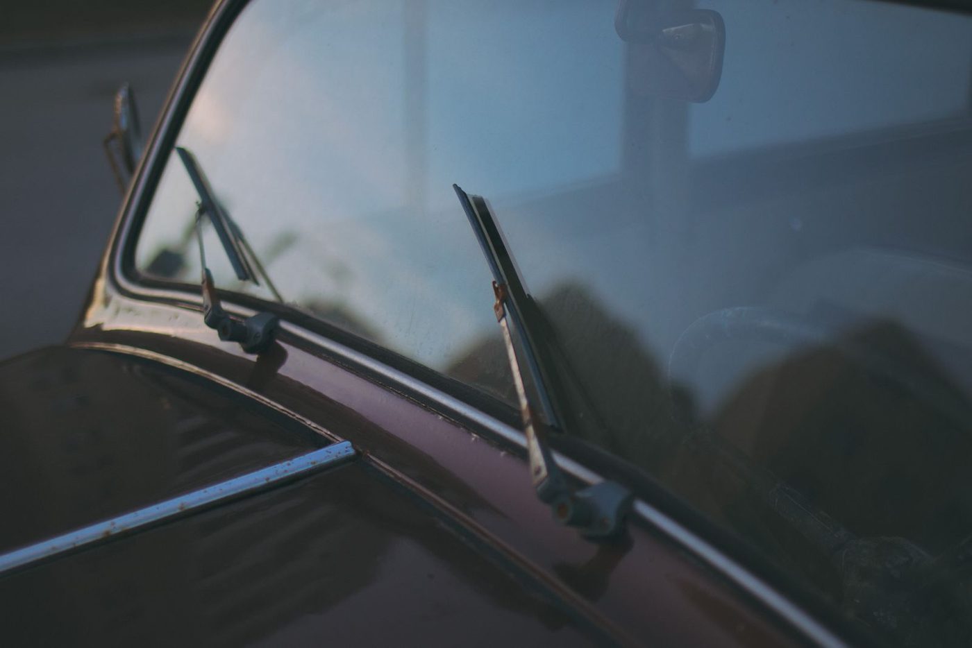 A wiper blade on a windshield