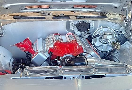 The engine bay of a 1969 Chevelle